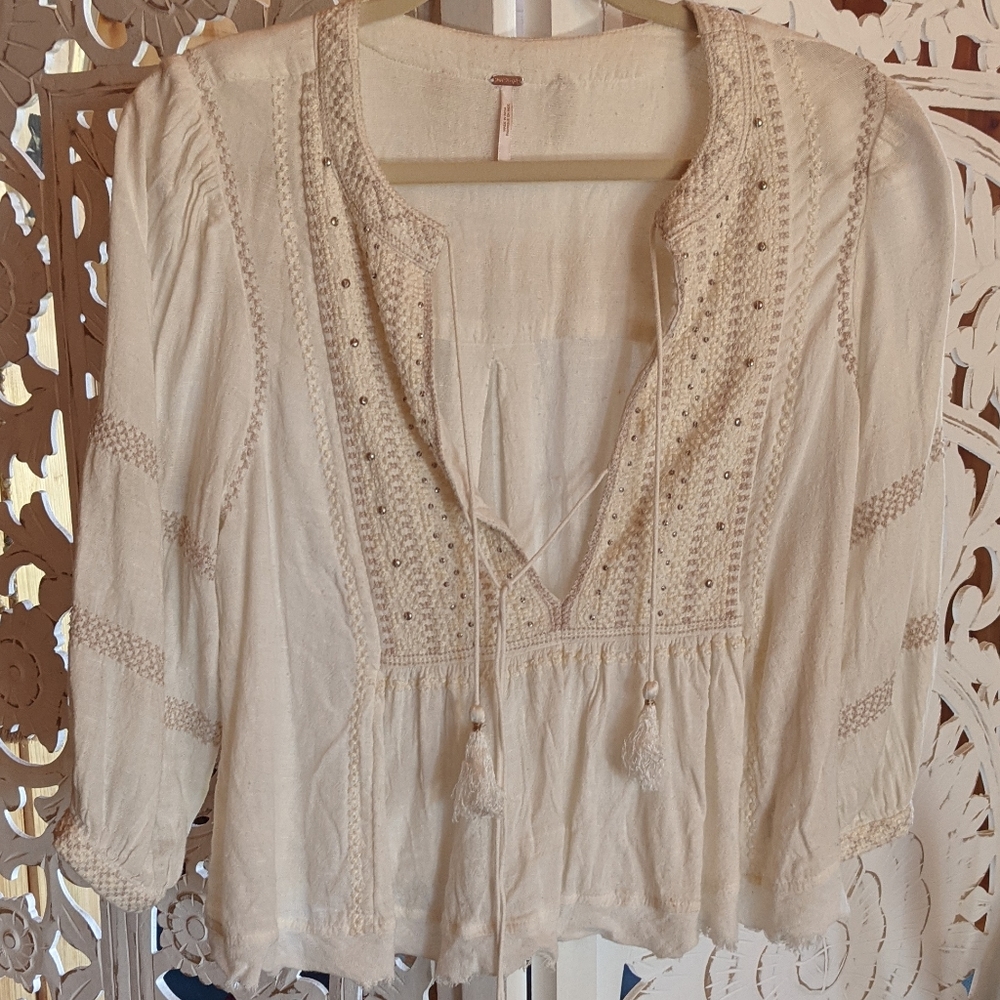 Free people boho peasant blouse S